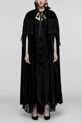 Black Bat Stand Collar Stitching Lace Nails Decorated Womens Gothic Cloak